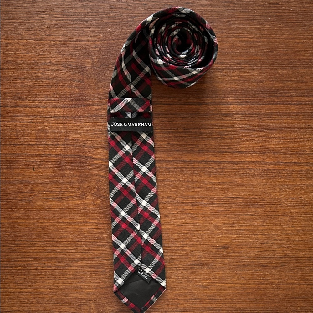 Men's Black and Red Plaid Tie